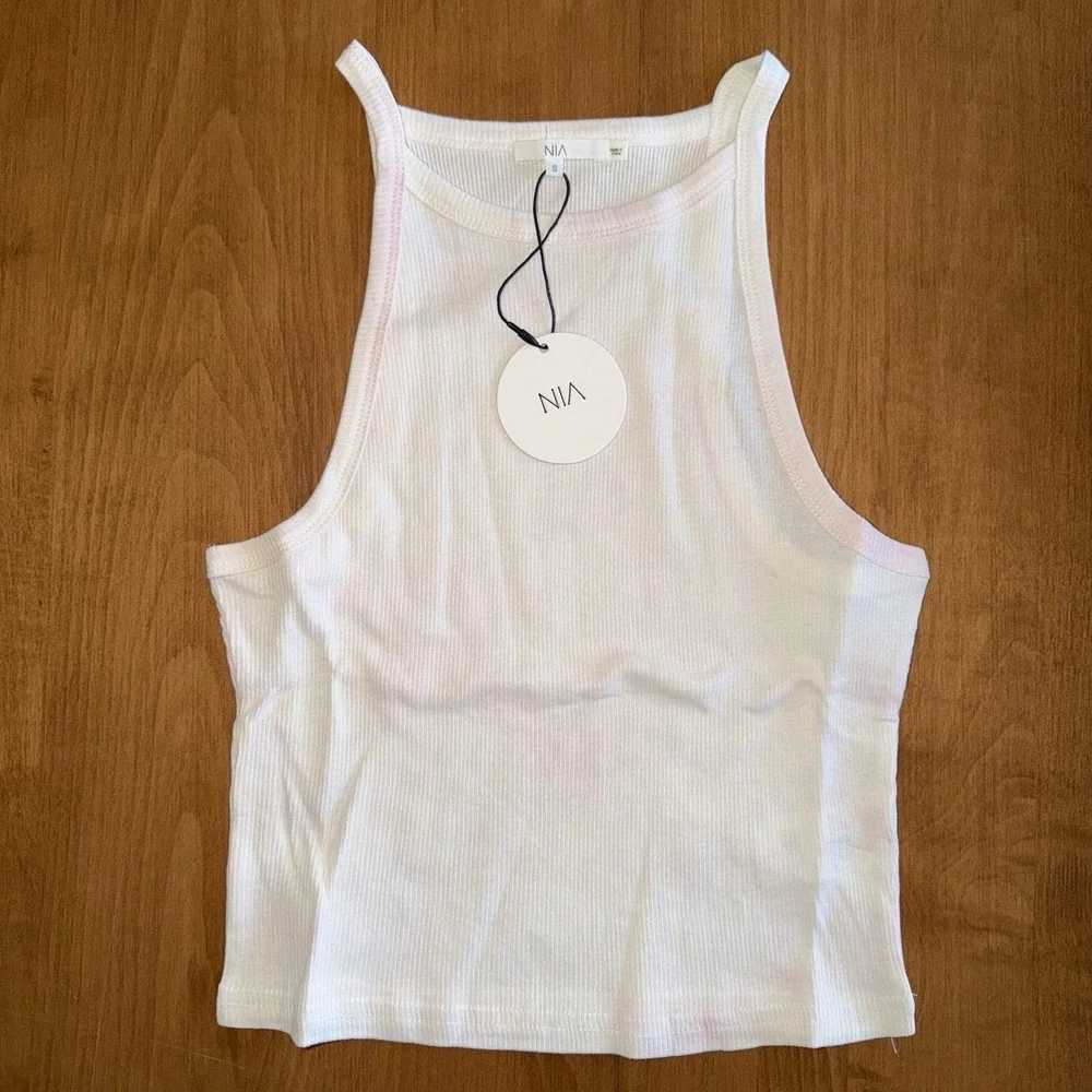 NEW NIA Women's 100% Cotton High Razor Tank Top Size Small‎ Pink Tie Dye